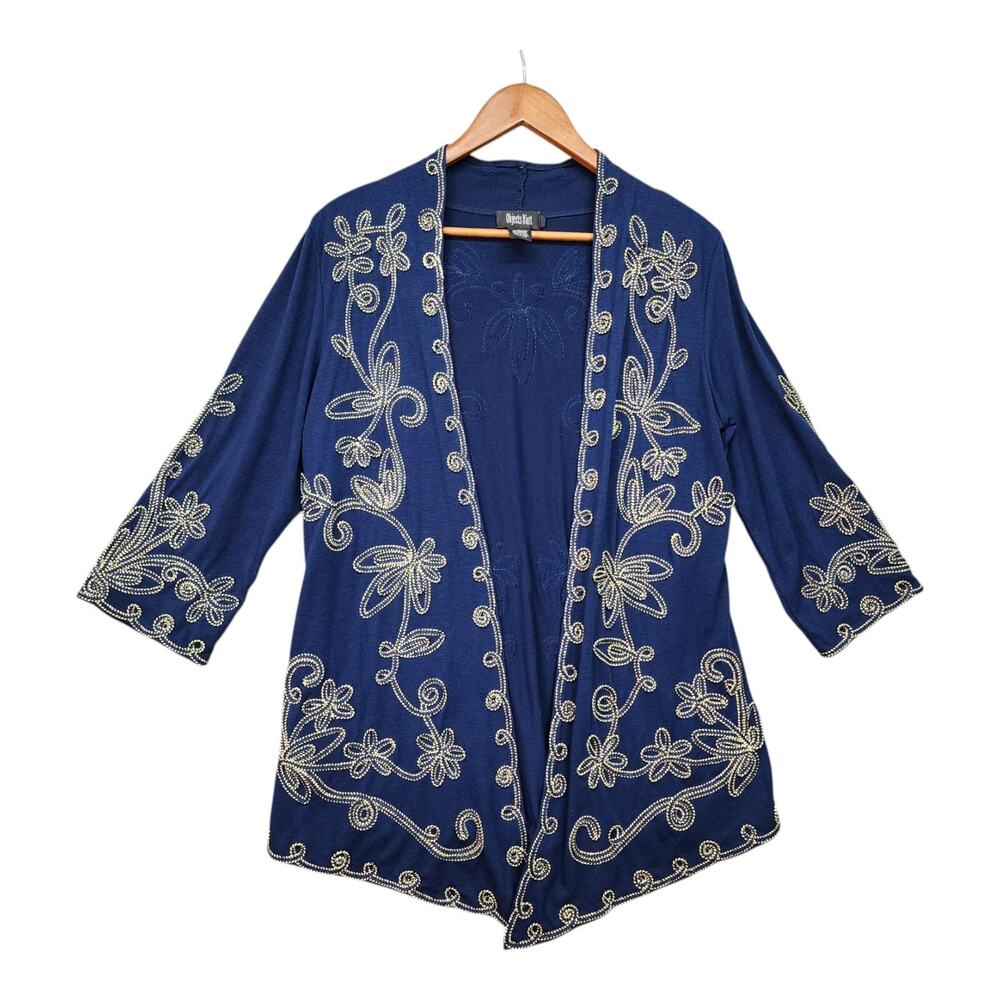 Objects D’Art Jacket Women MEDIUM Navy Blue Soutache Gold Trim Boho Cardigan - Picture 9 of 15